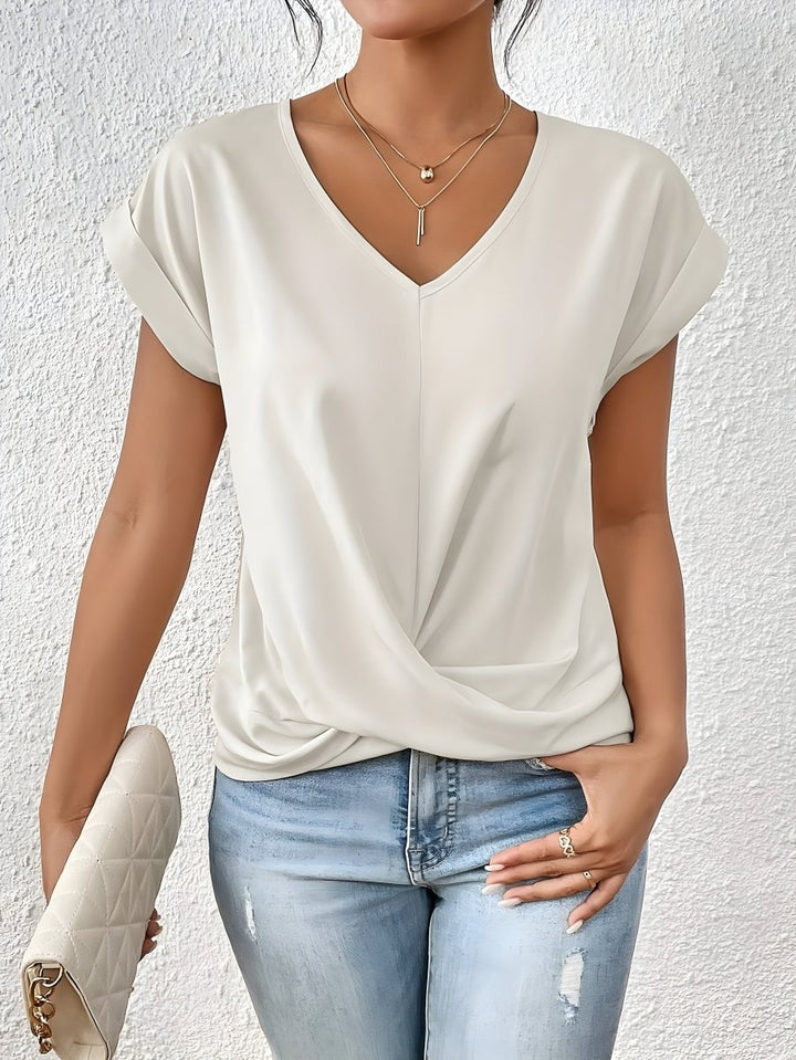 MEIKA™ – Classic Twist Detail V - Neck Top - Beaumonts Closet Toronto