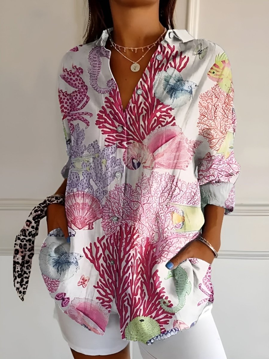 MELODIE™ – Elegant Floral Button Shirt - Beaumonts Closet Toronto