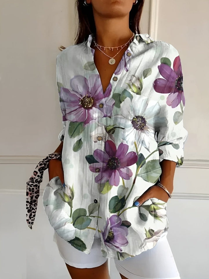 MELODIE™ – Elegant Floral Button Shirt - Beaumonts Closet Toronto
