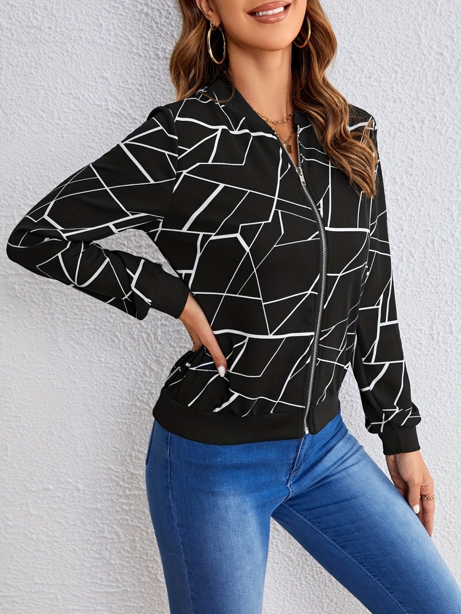 MILA™ | Artistic Pattern Zip - Up Jacket - Beaumonts Closet Toronto