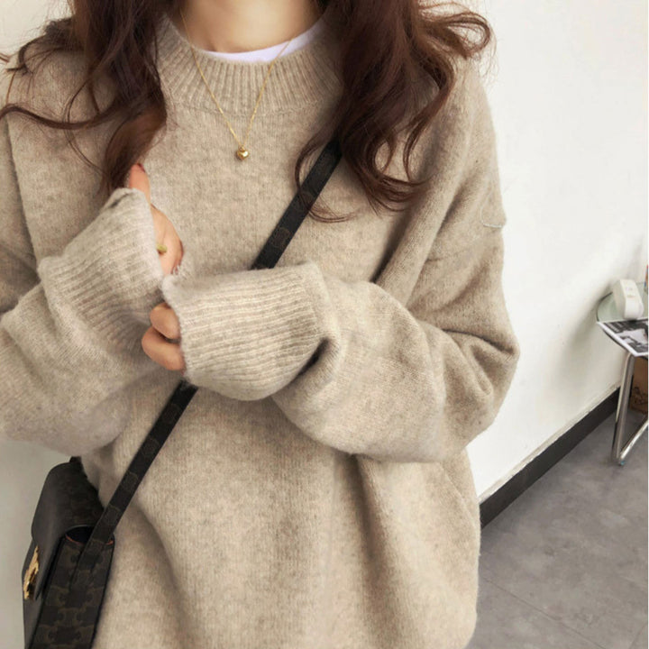 MIOLA™ - Casual Long Sleeve Round Neck Sweater Beaumonts Closet Toronto Apricot One Size 