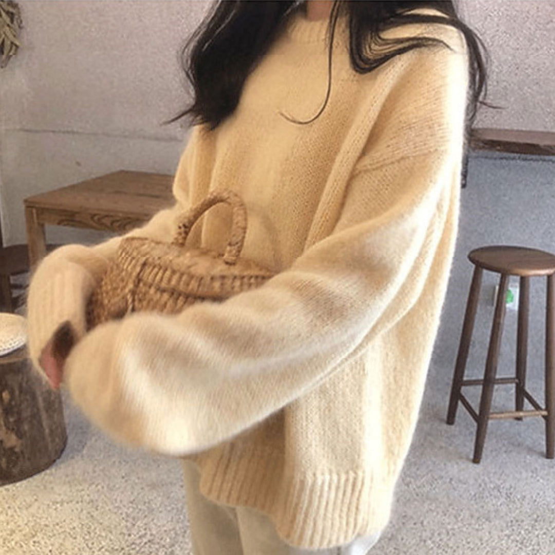 MIOLA™ - Casual Long Sleeve Round Neck Sweater Beaumonts Closet Toronto Beige One Size 