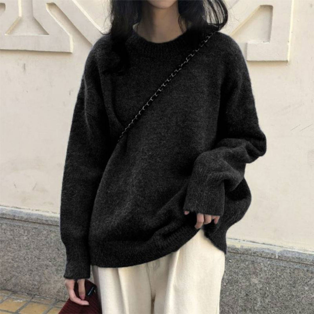 MIOLA™ - Casual Long Sleeve Round Neck Sweater Beaumonts Closet Toronto Black One Size 
