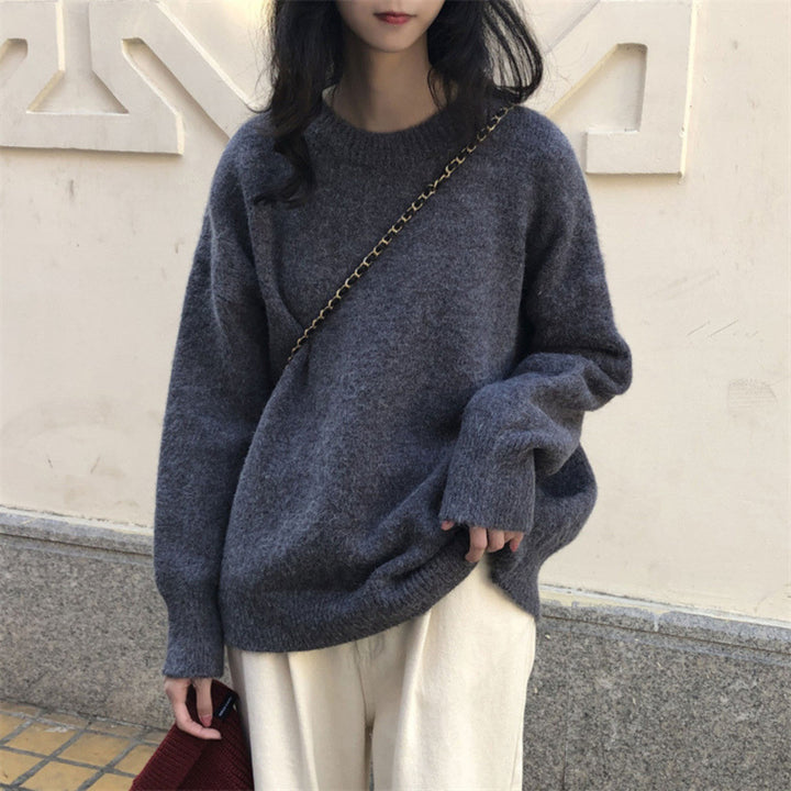 MIOLA™ - Casual Long Sleeve Round Neck Sweater Beaumonts Closet Toronto Gray One Size 