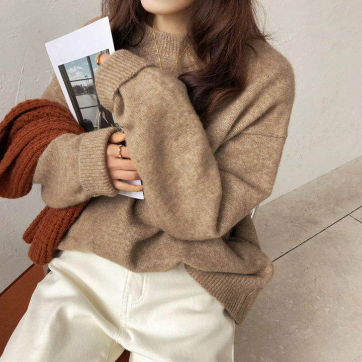 MIOLA™ - Casual Long Sleeve Round Neck Sweater Beaumonts Closet Toronto Khaki One Size 