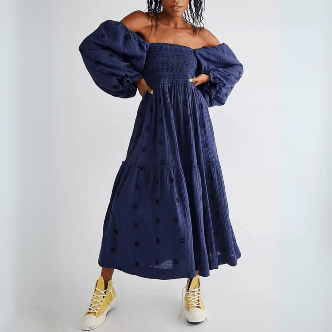 MOIRA™ - Comfy Floral Lantern Sleeve Square Neck Maxi Dress - Beaumonts Closet Toronto