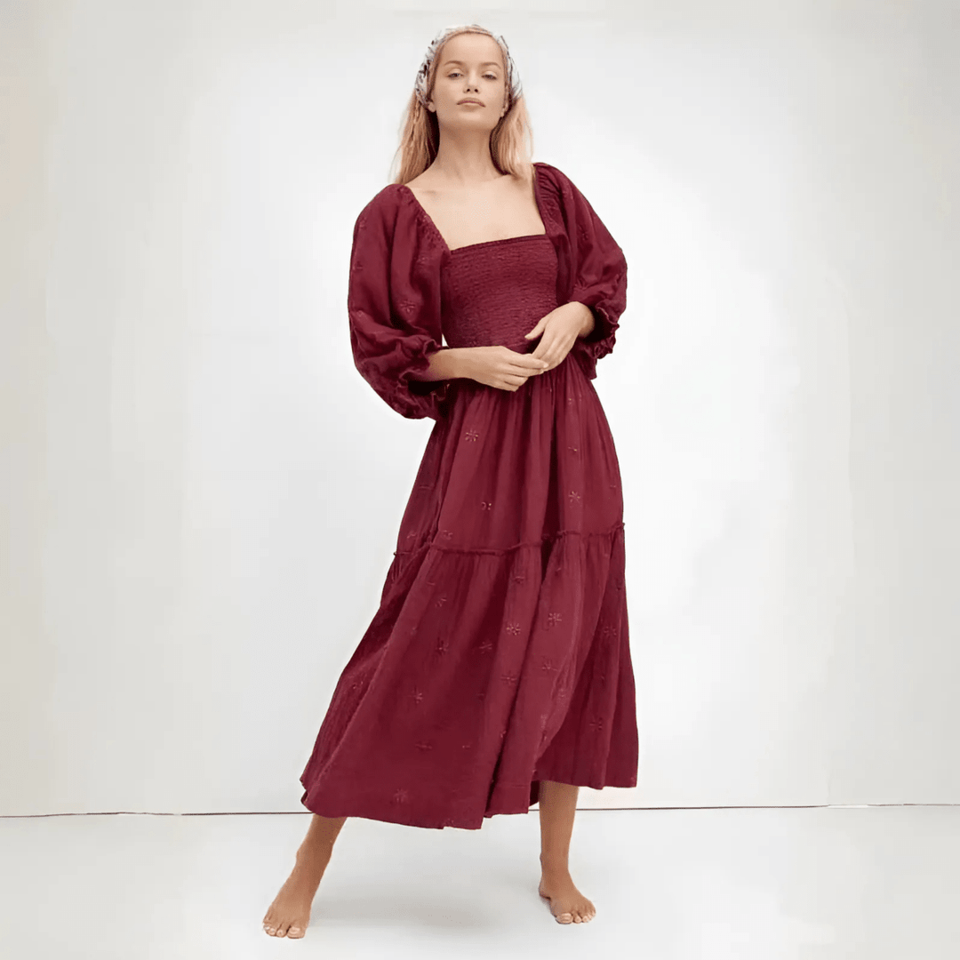 MOIRA™ - Comfy Floral Lantern Sleeve Square Neck Maxi Dress - Beaumonts Closet Toronto