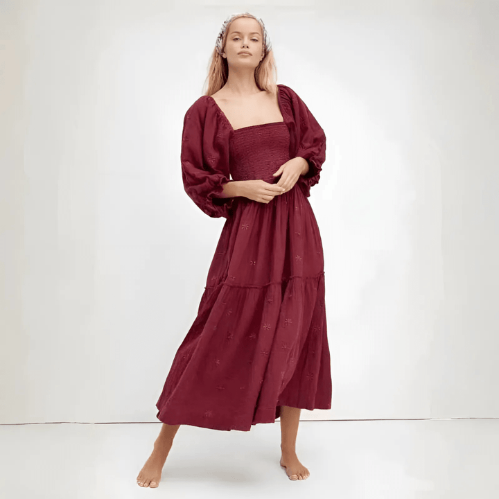MOIRA™ - Comfy Floral Lantern Sleeve Square Neck Maxi Dress - Beaumonts Closet Toronto
