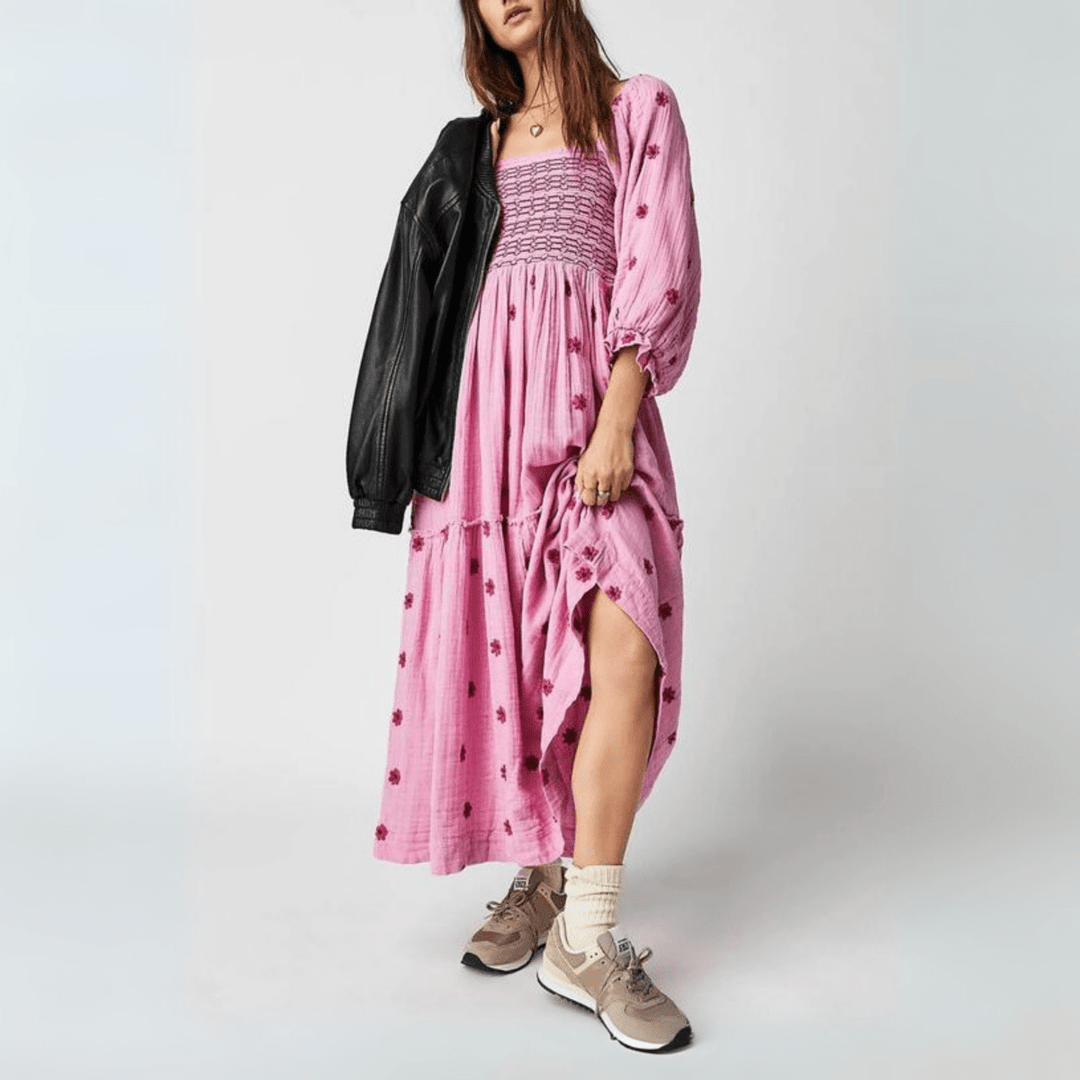 MOIRA™ - Comfy Floral Lantern Sleeve Square Neck Maxi Dress - Beaumonts Closet Toronto