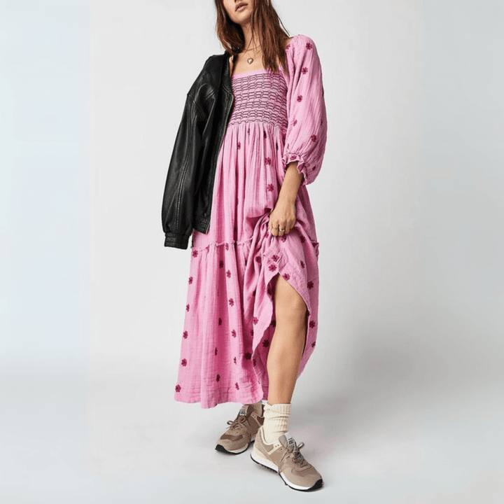 MOIRA™ - Comfy Floral Lantern Sleeve Square Neck Maxi Dress - Beaumonts Closet Toronto