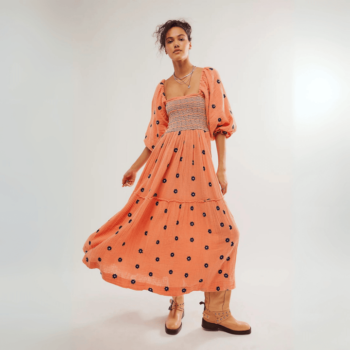 MOIRA™ - Comfy Floral Lantern Sleeve Square Neck Maxi Dress - Beaumonts Closet Toronto