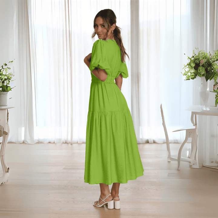 NAMU™ - Classy V - Neck Long Sleeve A - Line Maxi Dress - Beaumonts Closet Toronto