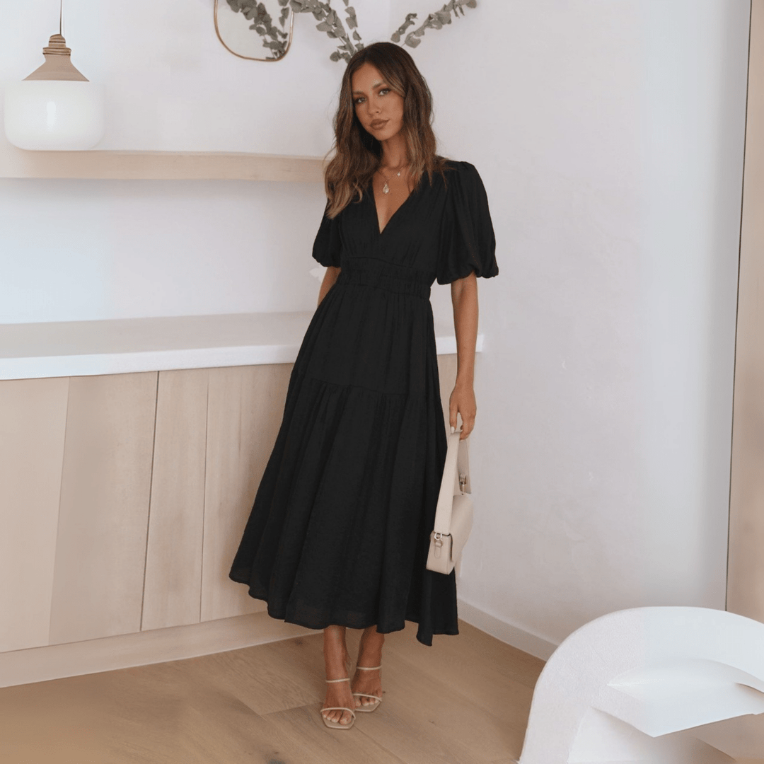 NAMU™ - Classy V - Neck Long Sleeve A - Line Maxi Dress - Beaumonts Closet Toronto