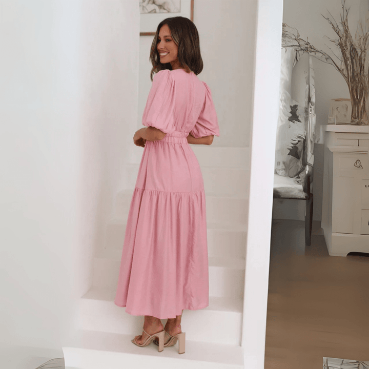 NAMU™ - Classy V - Neck Long Sleeve A - Line Maxi Dress - Beaumonts Closet Toronto