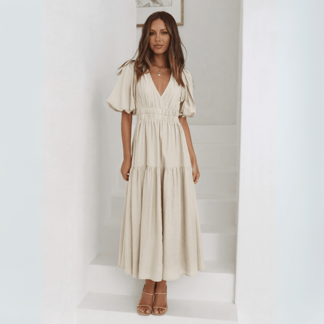 NAMU™ - Classy V - Neck Long Sleeve A - Line Maxi Dress - Beaumonts Closet Toronto