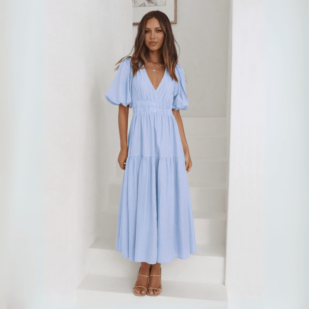 NAMU™ - Classy V - Neck Long Sleeve A - Line Maxi Dress - Beaumonts Closet Toronto