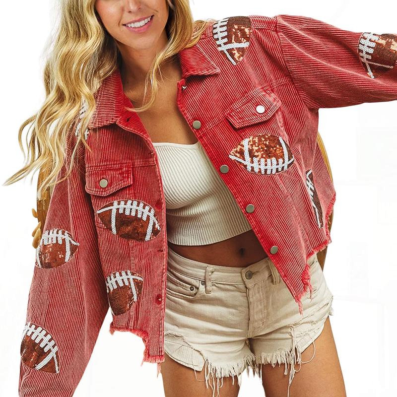 NERISSA™ - Chic Cropped Oversized Button Down Football Jacket - Beaumonts Closet Toronto