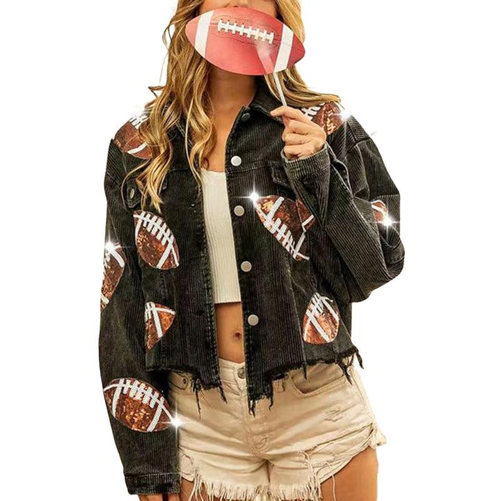 NERISSA™ - Chic Cropped Oversized Button Down Football Jacket - Beaumonts Closet Toronto