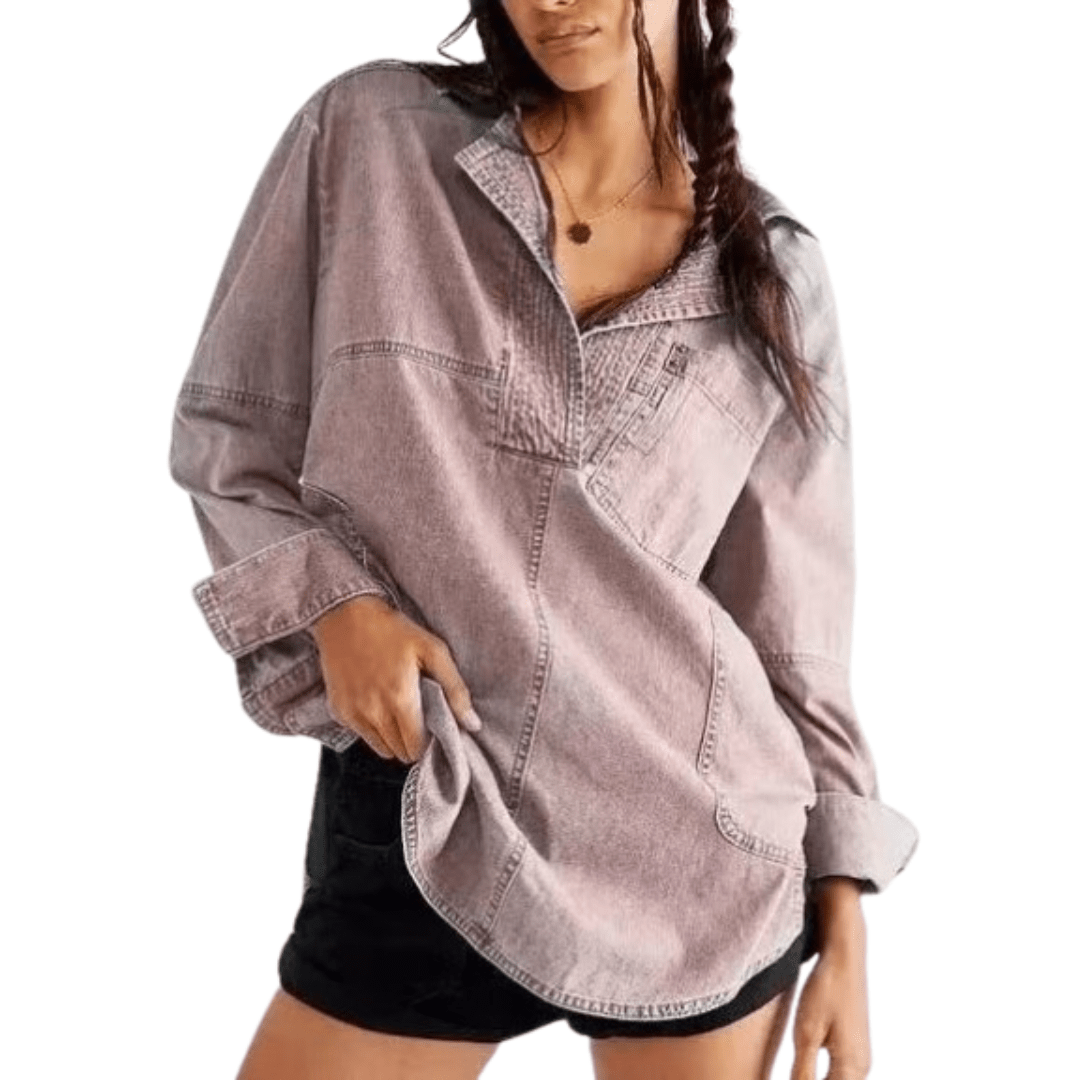 NISHA™ - Chic V - Neck Loose Fit Long - sleeve Top - Beaumonts Closet Toronto