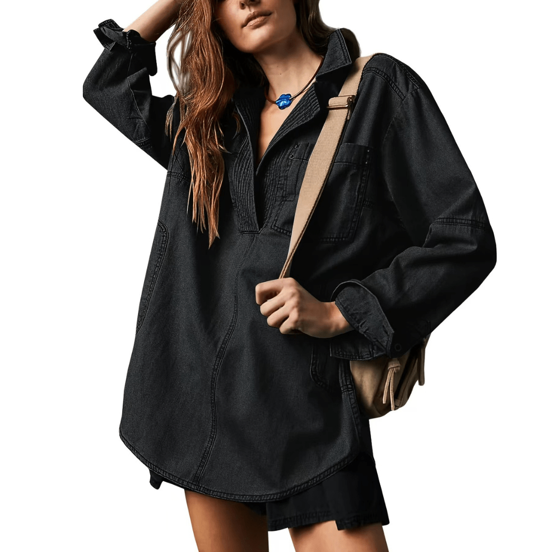 NISHA™ - Chic V - Neck Loose Fit Long - sleeve Top - Beaumonts Closet Toronto
