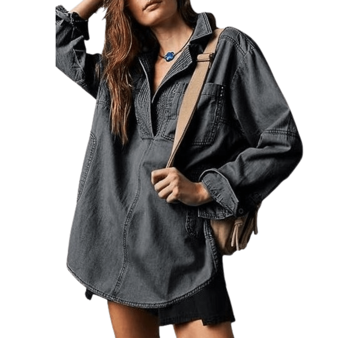 NISHA™ - Chic V - Neck Loose Fit Long - sleeve Top - Beaumonts Closet Toronto