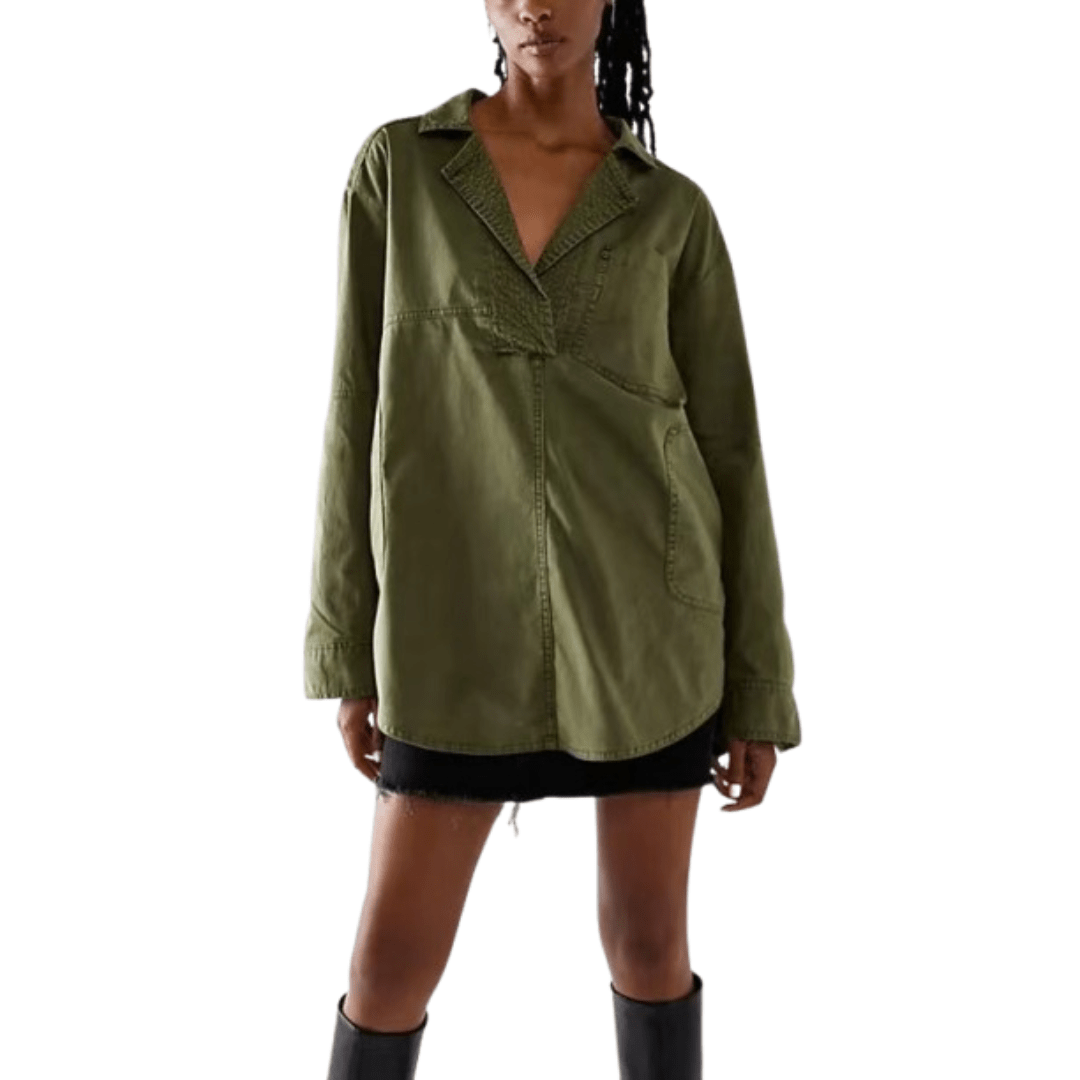 NISHA™ - Chic V - Neck Loose Fit Long - sleeve Top - Beaumonts Closet Toronto
