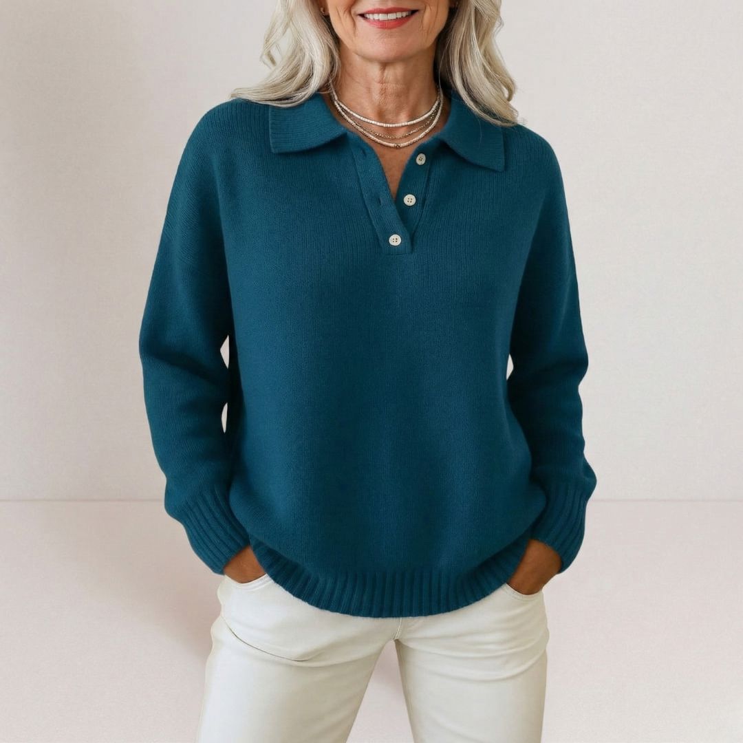 Olivia™ | Soft Knit Sweater with Collar Beaumonts Closet Toronto Blue XS 