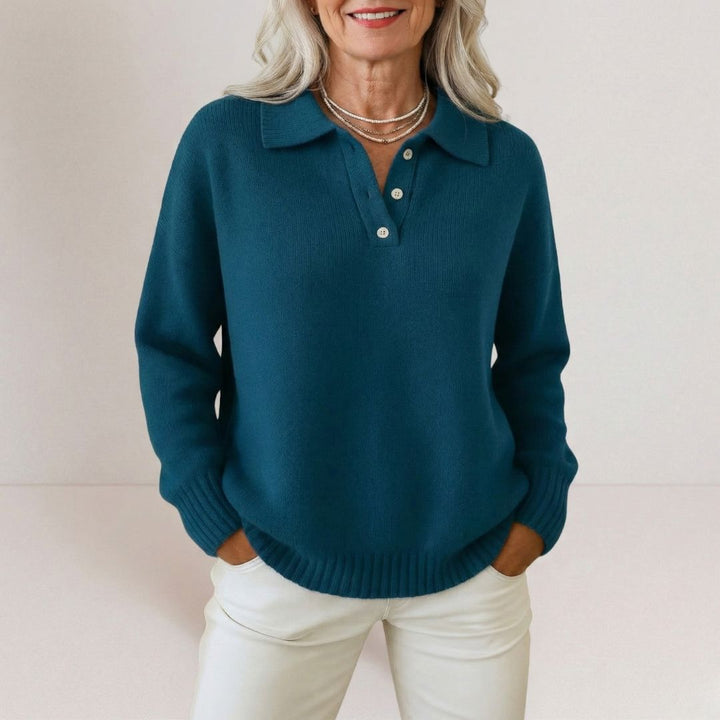 Olivia™ | Soft Knit Sweater with Collar Beaumonts Closet Toronto Blue XS 