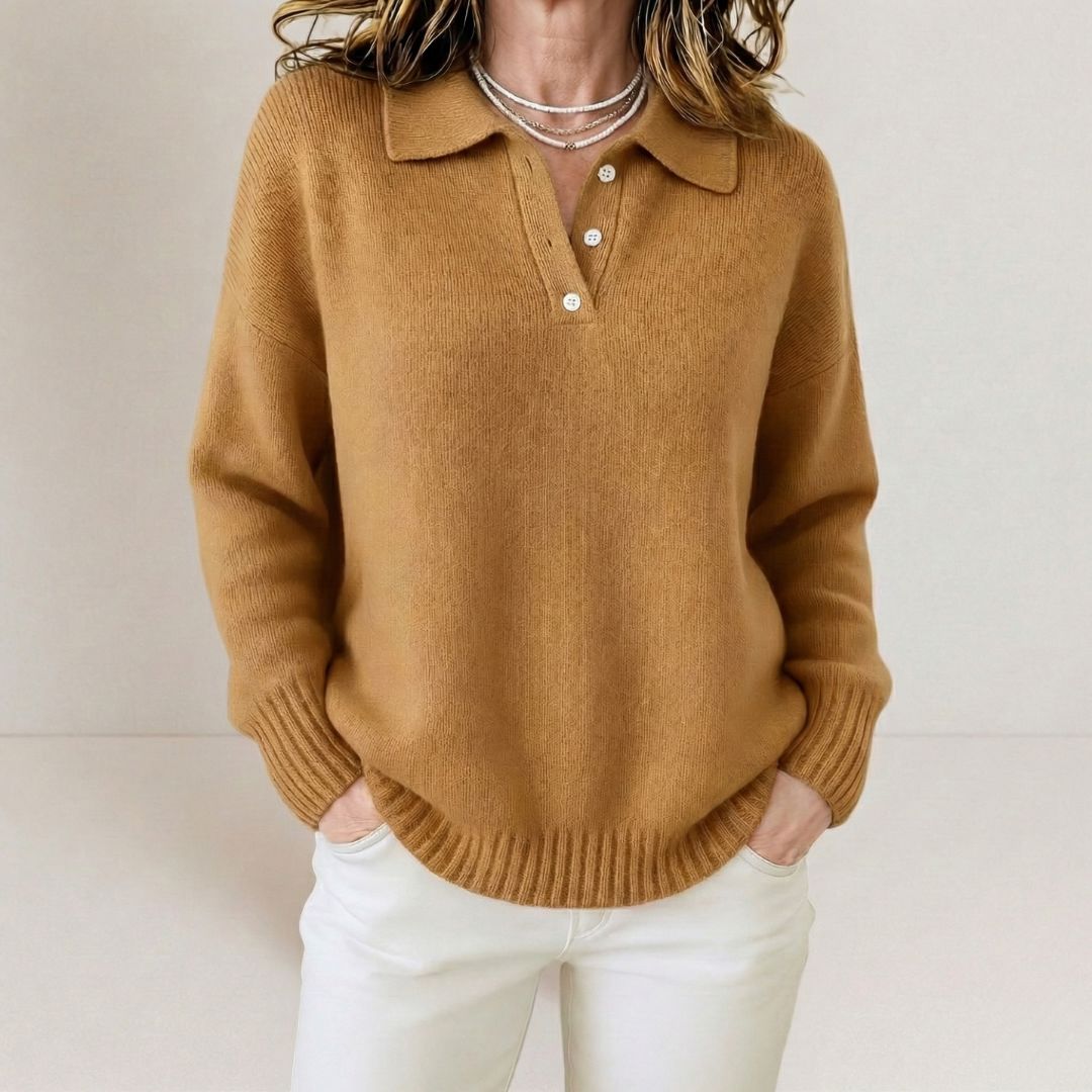 Olivia™ | Soft Knit Sweater with Collar Beaumonts Closet Toronto Camel XS 