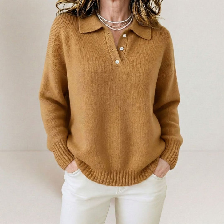 Olivia™ | Soft Knit Sweater with Collar Beaumonts Closet Toronto Camel XS 