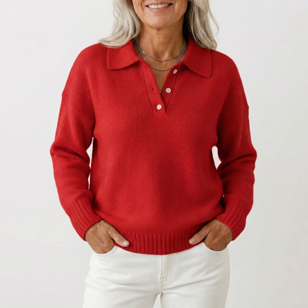 Olivia™ | Soft Knit Sweater with Collar Beaumonts Closet Toronto Red XS 