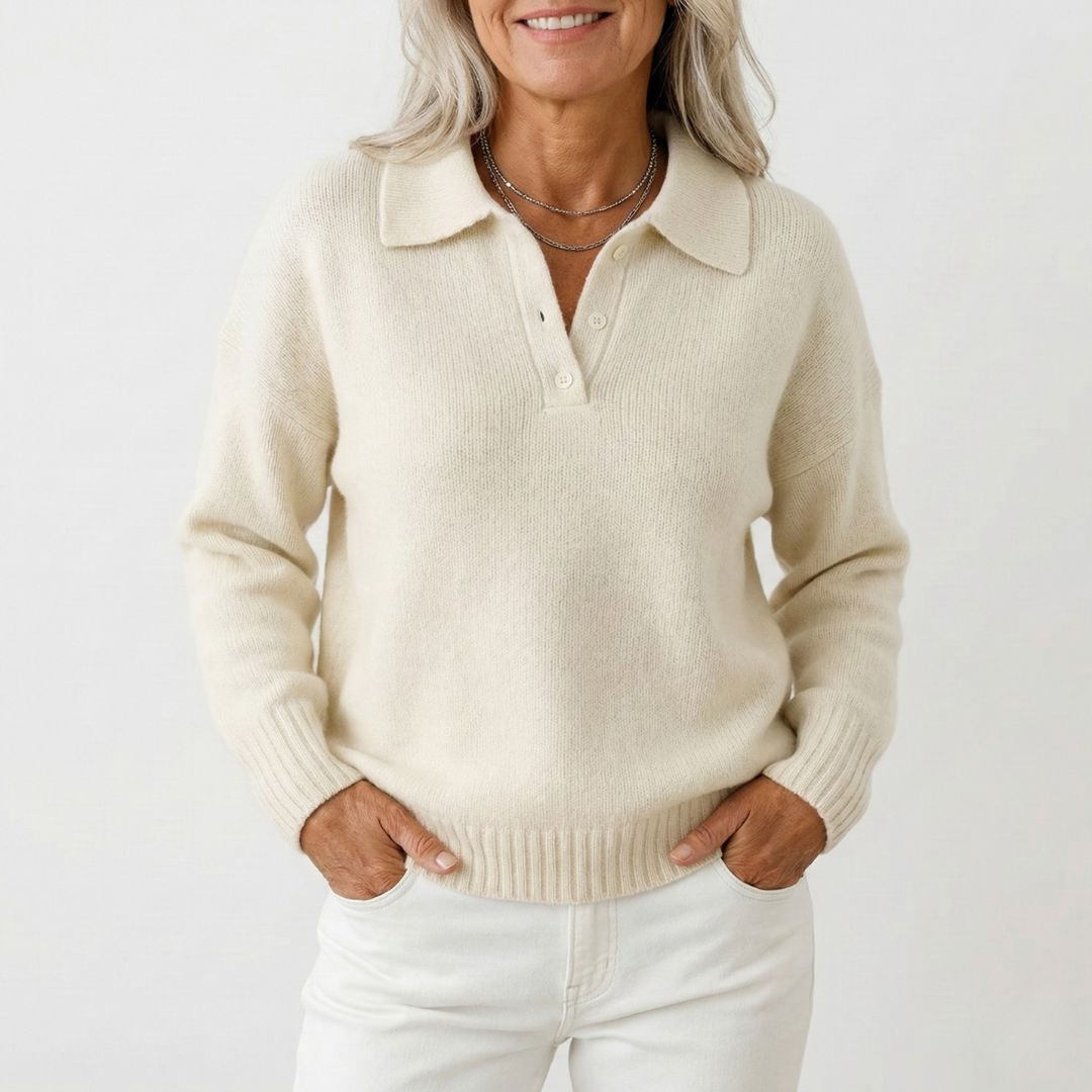 Olivia™ | Soft Knit Sweater with Collar Beaumonts Closet Toronto White XS 