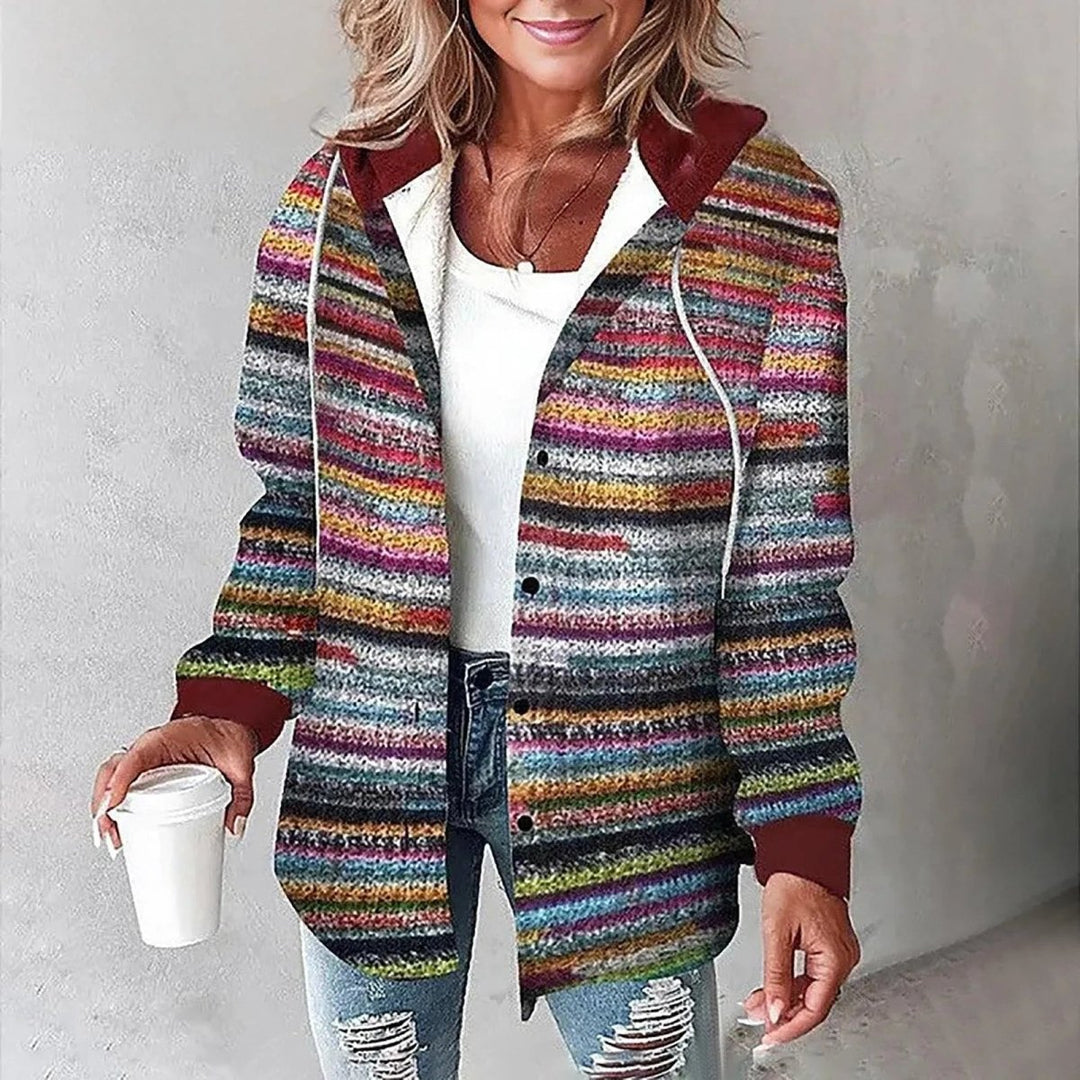 PAIGE™ - Chic Plaid Long - Sleeve Button Down Hooded Jacket - Beaumonts Closet Toronto
