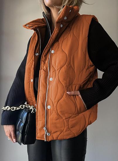 PAMMY™ - Classic Puffer Button Zip Up Collared Vest - Beaumonts Closet Toronto