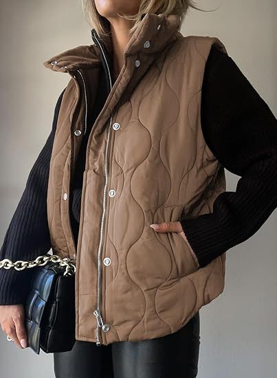 PAMMY™ - Classic Puffer Button Zip Up Collared Vest - Beaumonts Closet Toronto