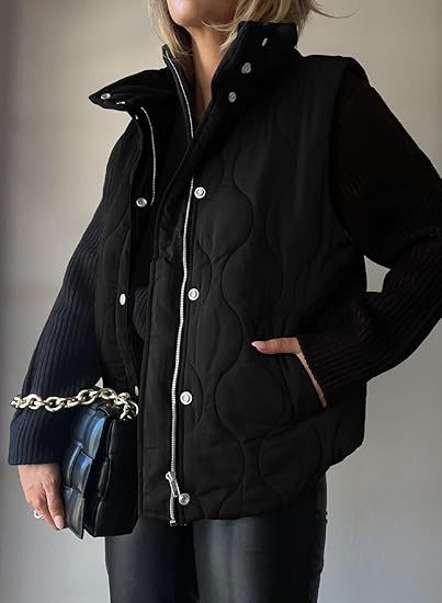 PAMMY™ - Classic Puffer Button Zip Up Collared Vest - Beaumonts Closet Toronto
