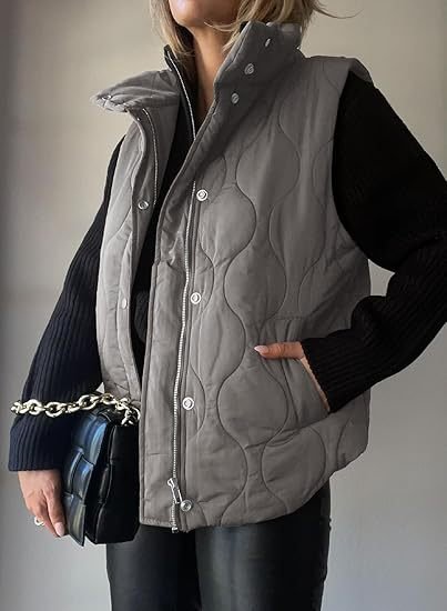 PAMMY™ - Classic Puffer Button Zip Up Collared Vest - Beaumonts Closet Toronto
