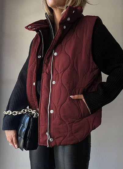 PAMMY™ - Classic Puffer Button Zip Up Collared Vest - Beaumonts Closet Toronto