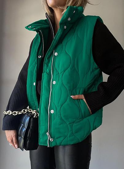 PAMMY™ - Classic Puffer Button Zip Up Collared Vest - Beaumonts Closet Toronto