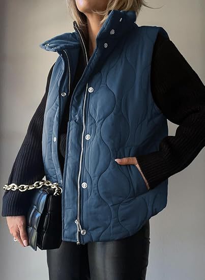 PAMMY™ - Classic Puffer Button Zip Up Collared Vest - Beaumonts Closet Toronto