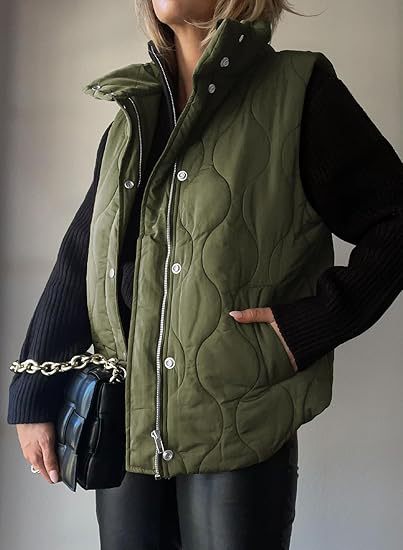 PAMMY™ - Classic Puffer Button Zip Up Collared Vest - Beaumonts Closet Toronto