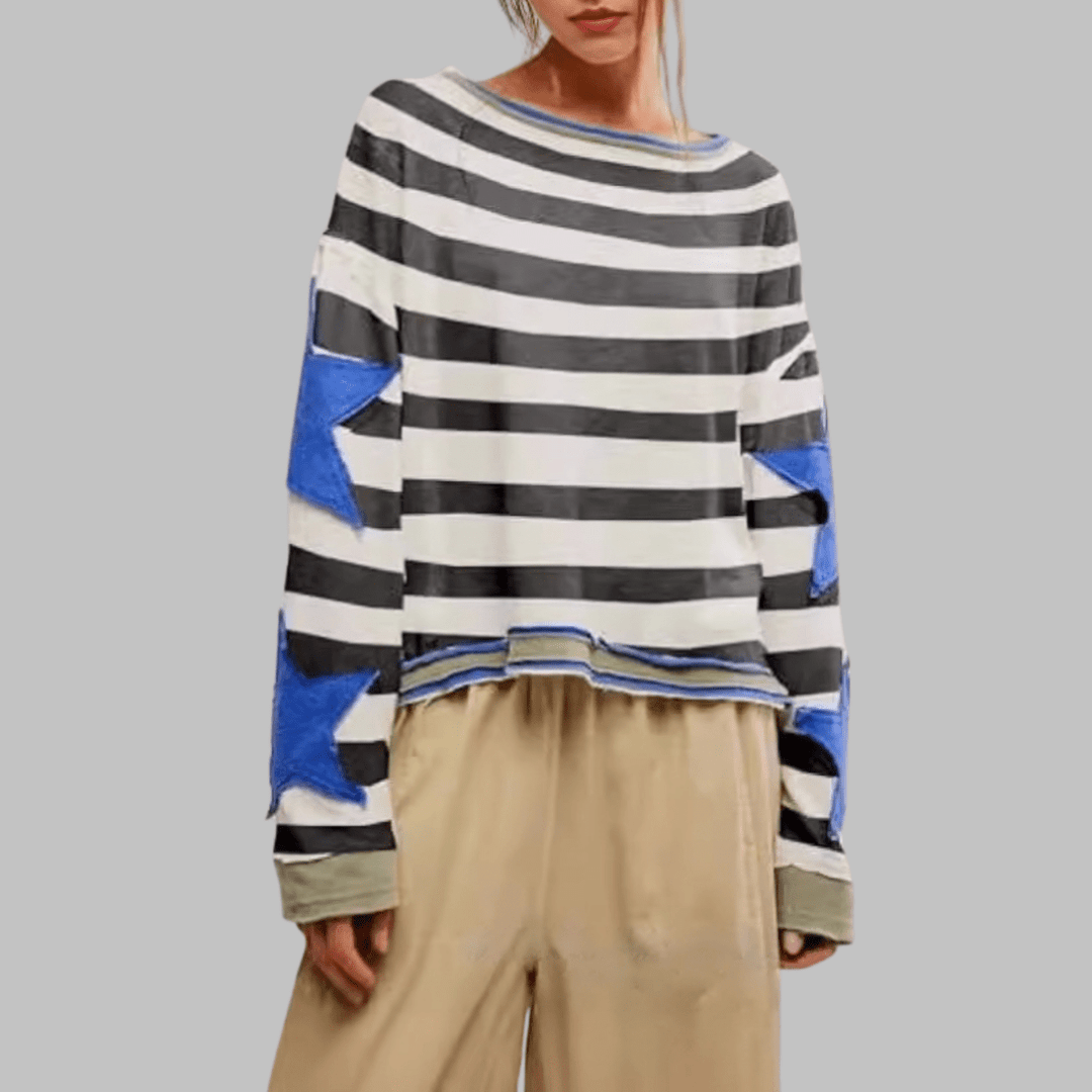 PETIT™ - Casual Summer Loose Long - Sleeve Streetwear Top - Beaumonts Closet Toronto