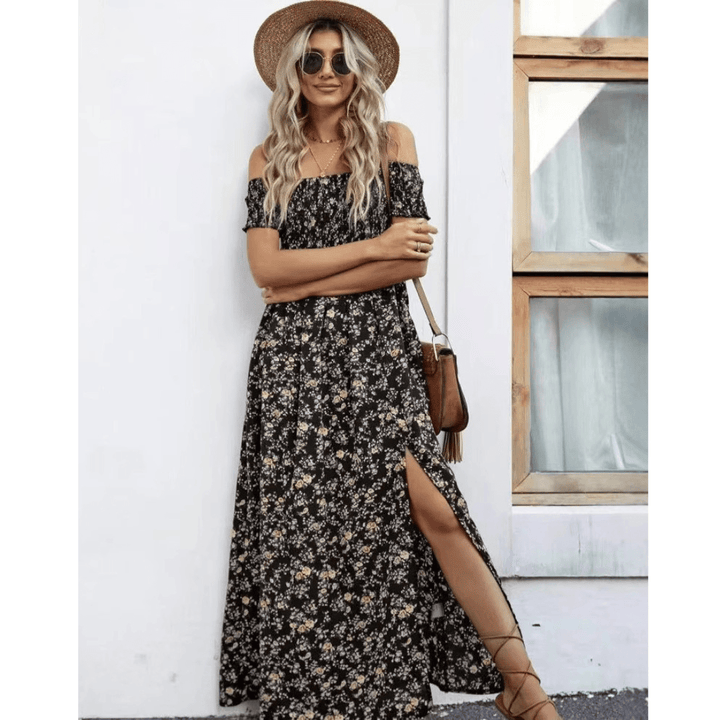 PHOEBE™ - Glamorous Off - Shoulder Vintage Dress - Beaumonts Closet Toronto