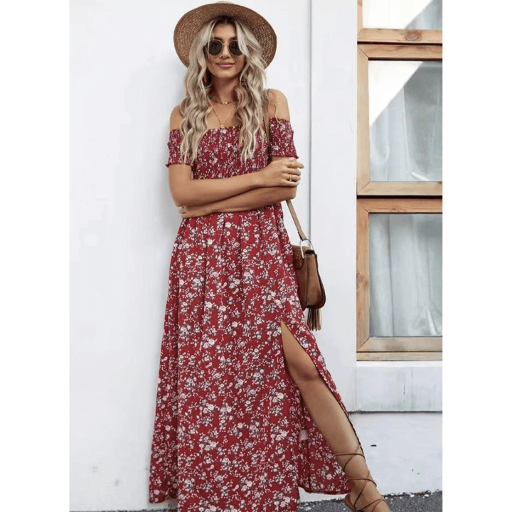 PHOEBE™ - Glamorous Off - Shoulder Vintage Dress - Beaumonts Closet Toronto