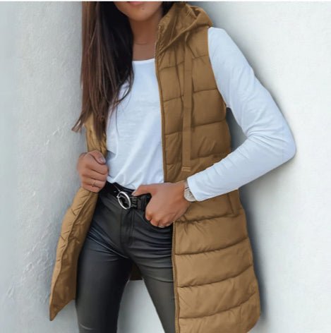 RAIN™ - Casual Sleeveless Hood Long Puffer Vest - Beaumonts Closet Toronto