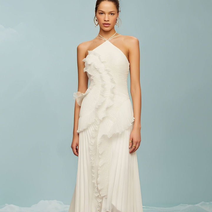 REGINE™ - Elegant Halter Neck Lotus Summer Maxi Dress - Beaumonts Closet Toronto