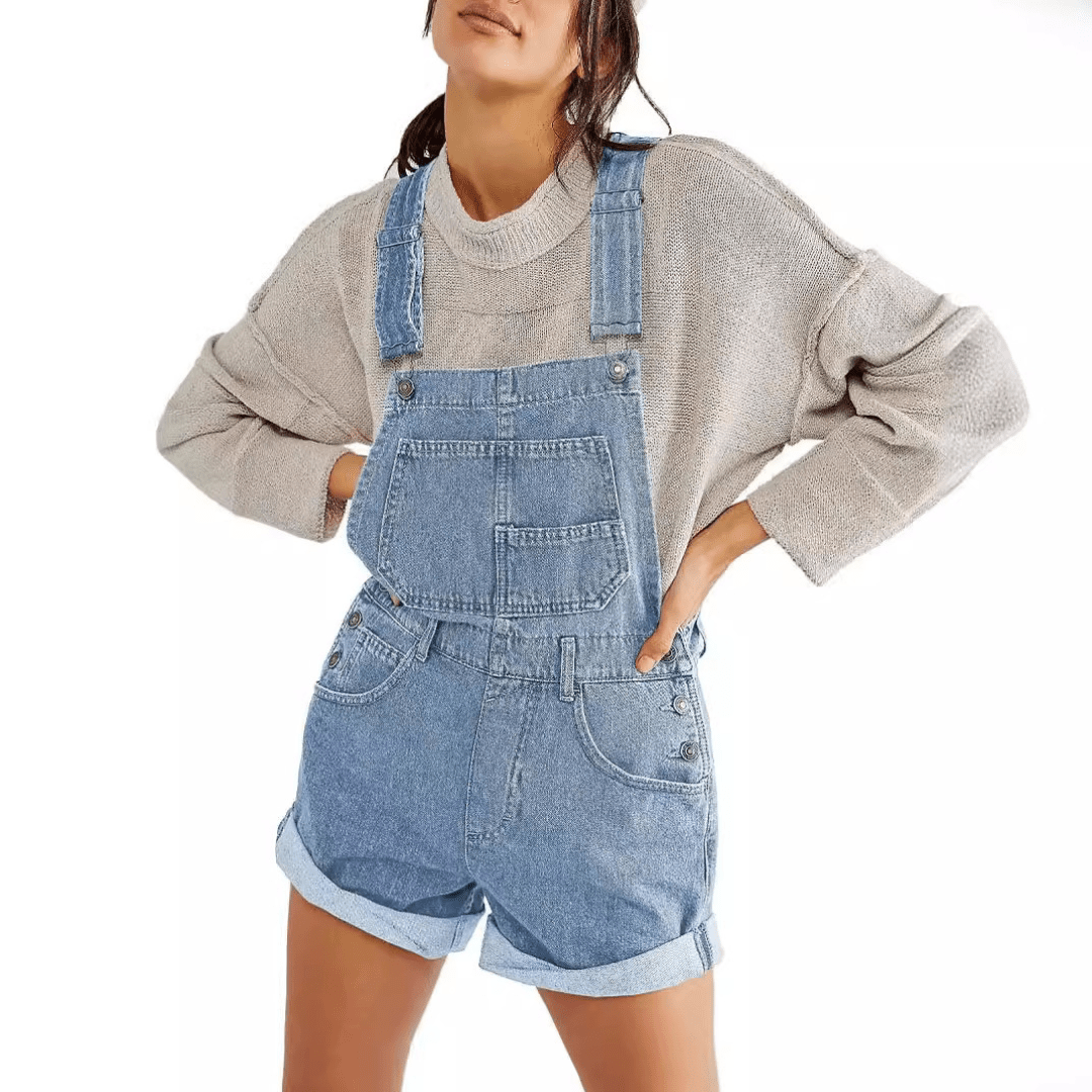 REMITA™ - Vintage Adjustable Denim Overall Shorts - Beaumonts Closet Toronto