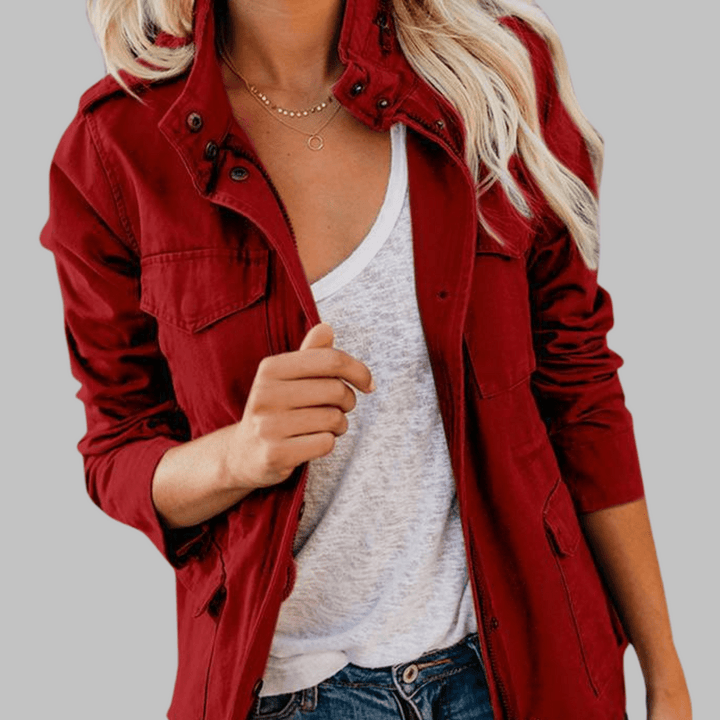 RHODA™ - Vintage Zip Up Button Military Jacket - Beaumonts Closet Toronto