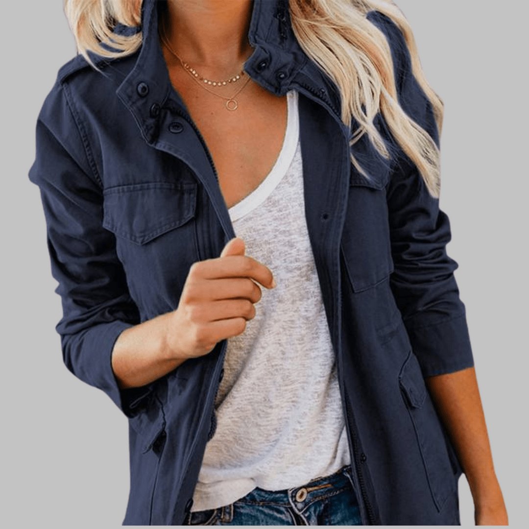 RHODA™ - Vintage Zip Up Button Military Jacket - Beaumonts Closet Toronto