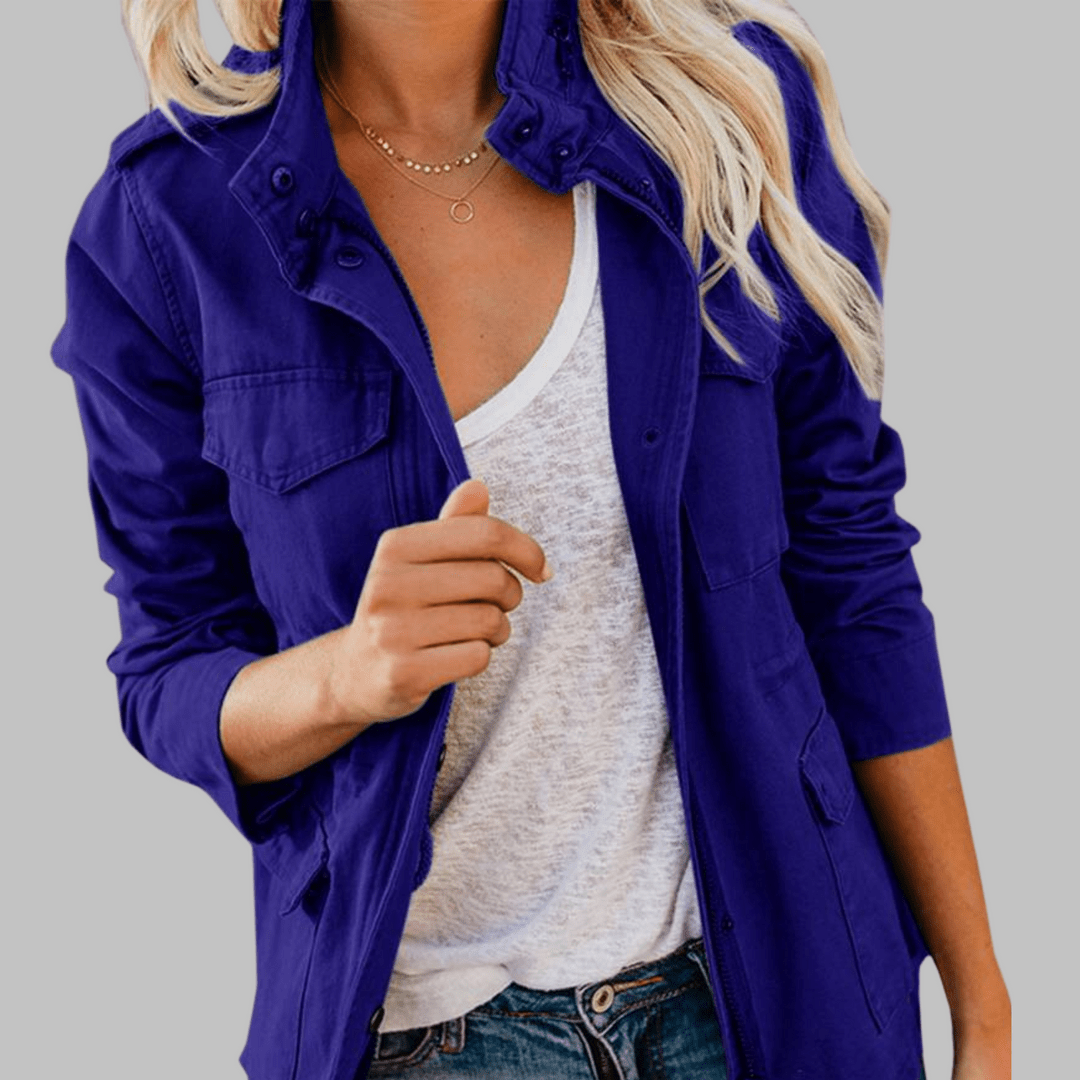 RHODA™ - Vintage Zip Up Button Military Jacket - Beaumonts Closet Toronto
